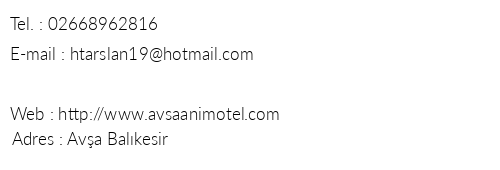 An Motel Ava telefon numaralar, faks, e-mail, posta adresi ve iletiim bilgileri